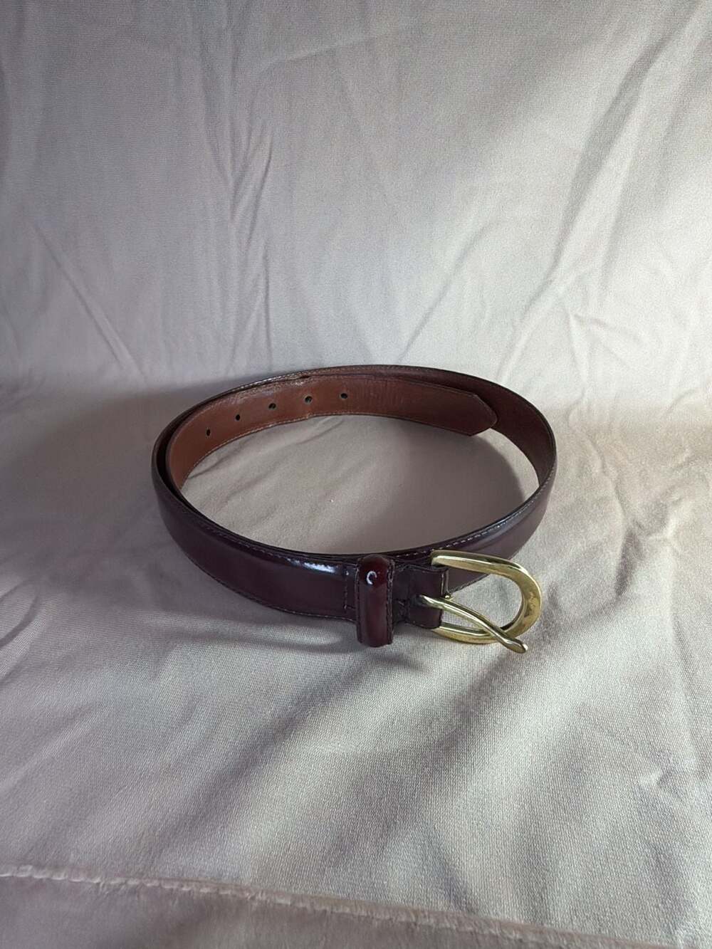 Coach Burgundy Patent Leather Belt with Brass Buckle